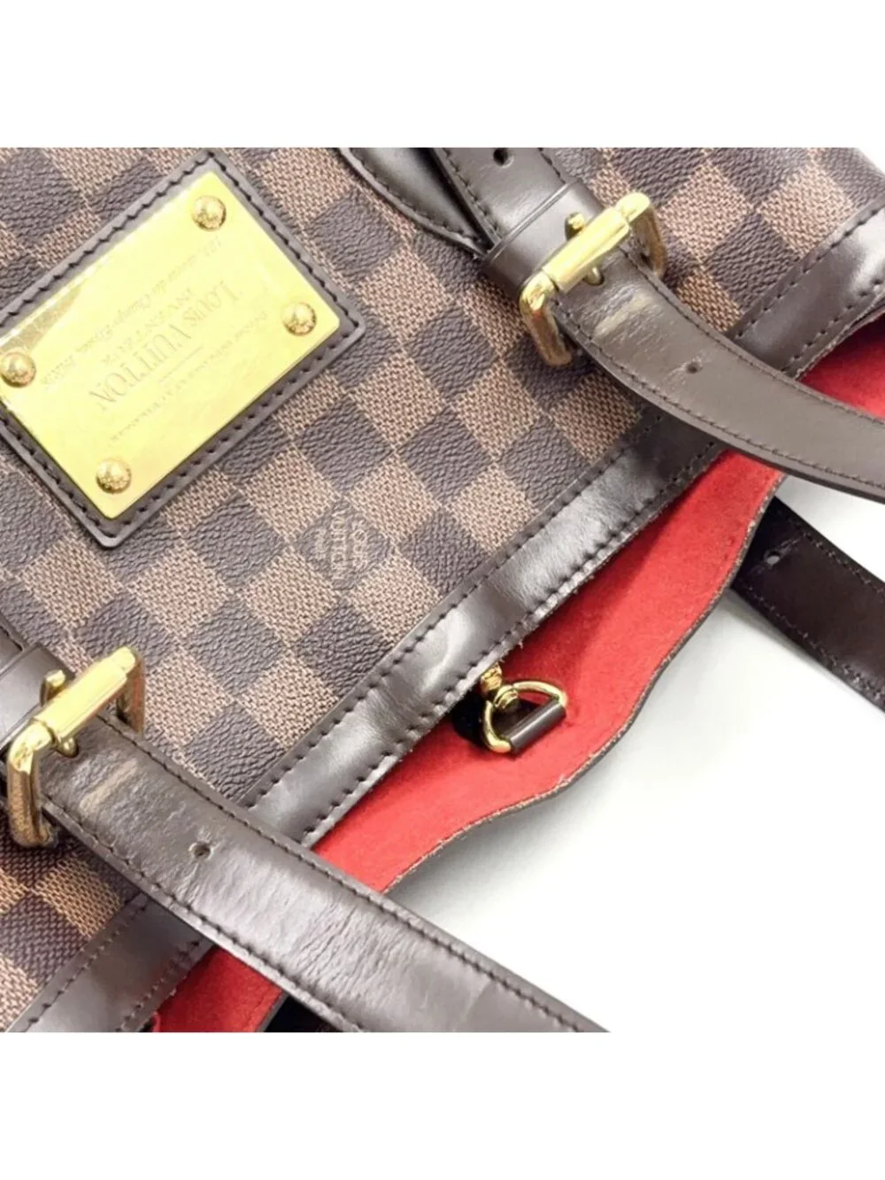 Louis Vuitton Hampstead MM Damier Ebene Leather Brown Tote Gold
